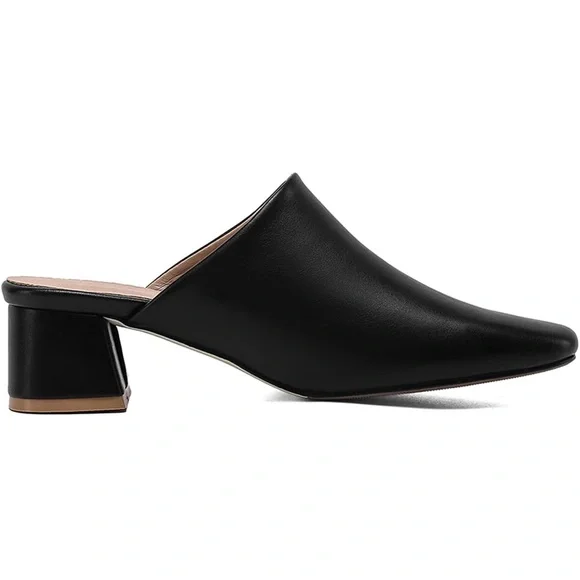 NWOT Size 8 Women Black Chunky Heel Mules Closed Toe Square Toe Slip On Shoes - Picture 9 of 14